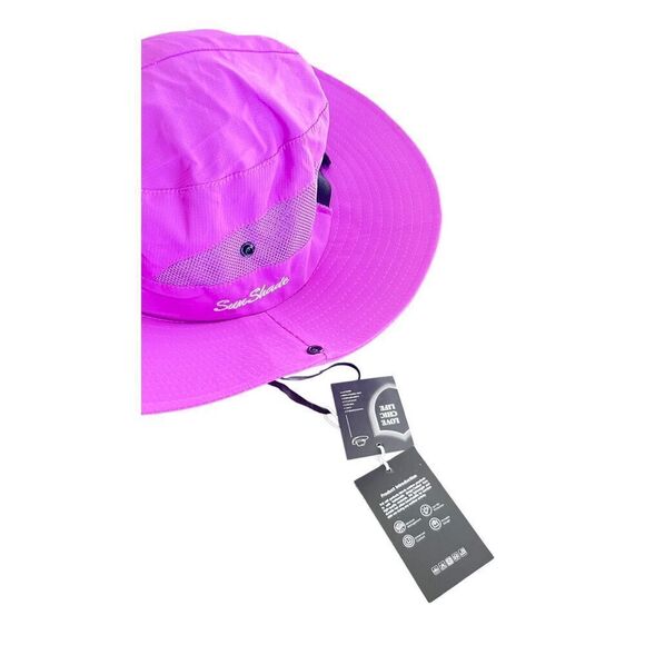 Sun Shade Wide Brim Women's OS Purple Adjustable Ponytail Hole Bucket Hat - Picture 2 of 9